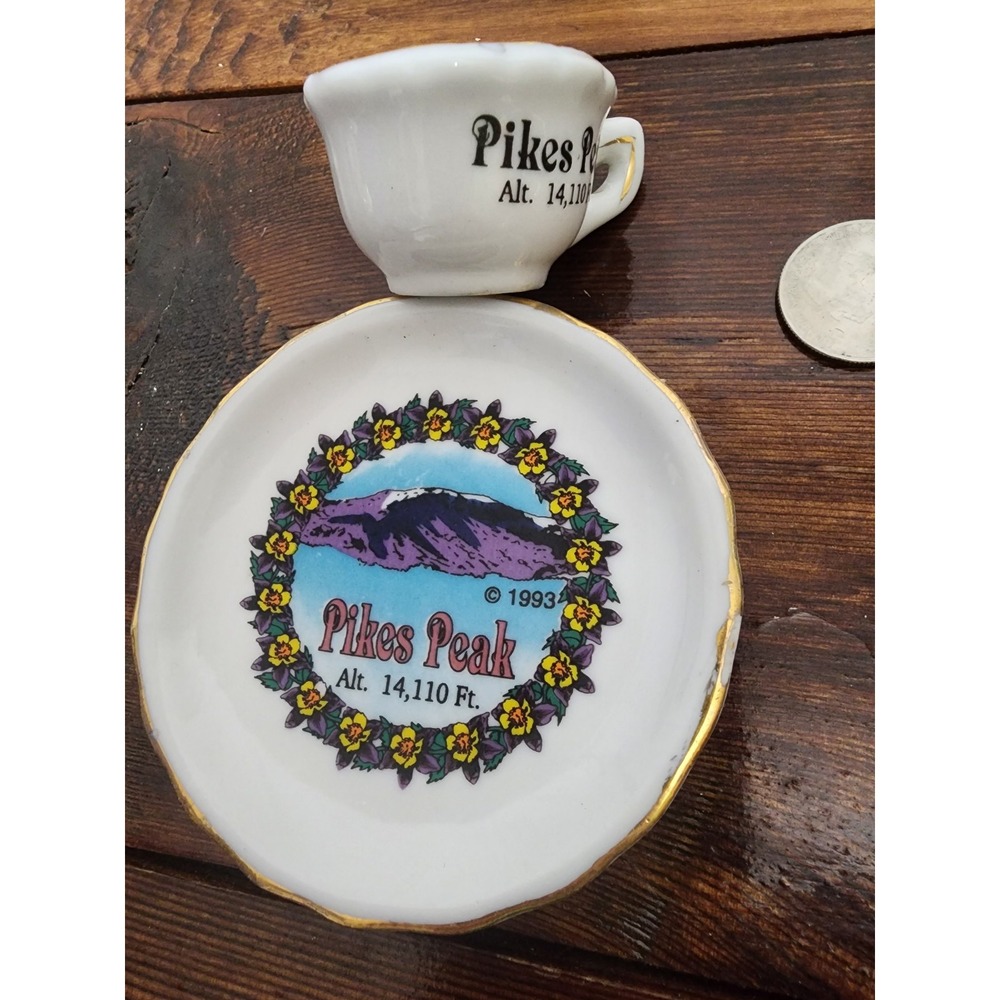 Vintage 1993 Pikes Peak Souvenirs mini plate‎ and cup